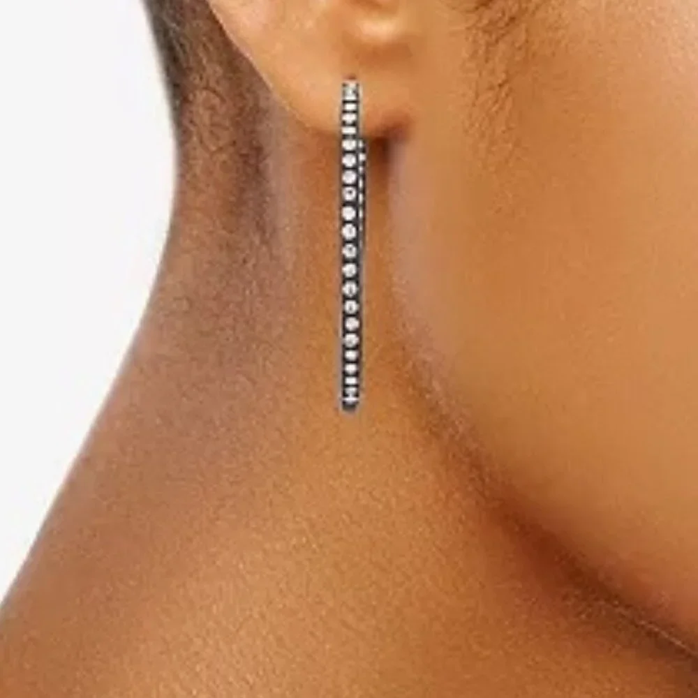 VERA WANG Rocker Chic Black Clear Crystal 1.5" Hoop Earrings**NEW! - Picture 5 of 5